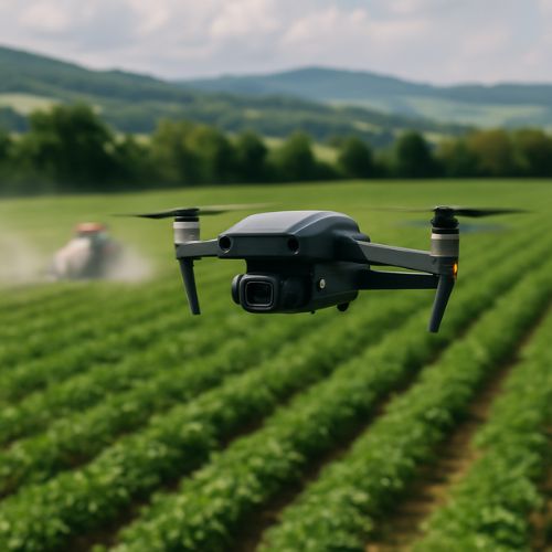 Drone au dessus d'un champ